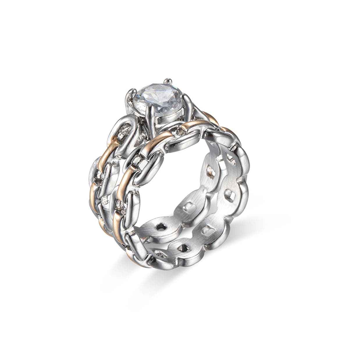 Crystal and Two-Tone Chain Ring Set, jewelry gift sets for women, dainty minimalist design, front view