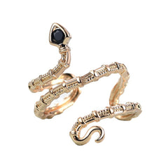 Black Cubic Zirconia & 18K Gold-Plated Snake Layered Open Ring