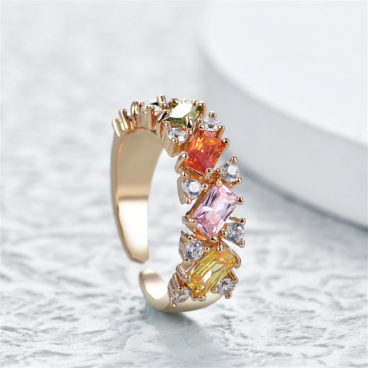 Yellow Crystal & Cubic Zirconia 18K Gold-Plated Open Ring