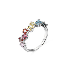 Jewel-Tone Crystal & Silver-Plated Princess-Cut Open Ring