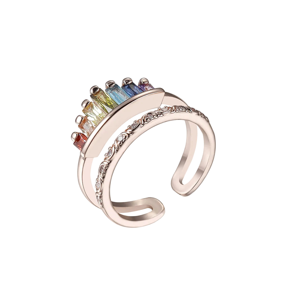 Green Multicolor Crystal & 18K Rose Gold-Plated Crown Open Ring