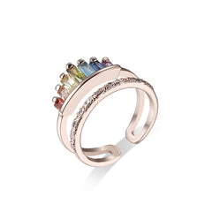 Green Multicolor Crystal & 18K Rose Gold-Plated Crown Open Ring
