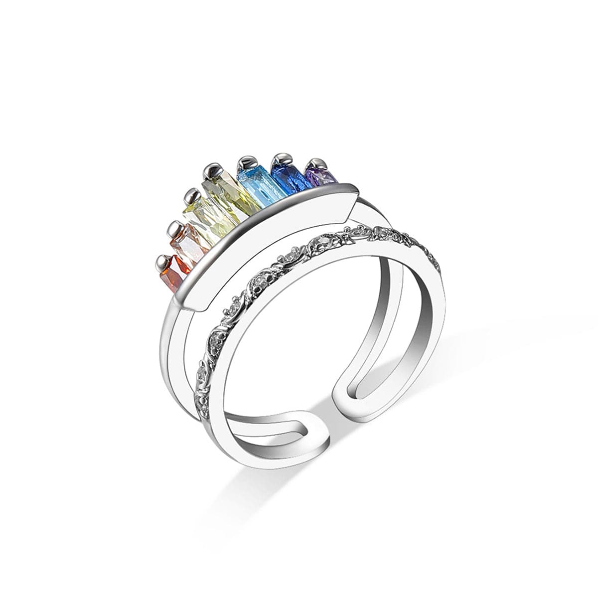 Multicolor Crystal & Silver-Plated Crown Open Ring