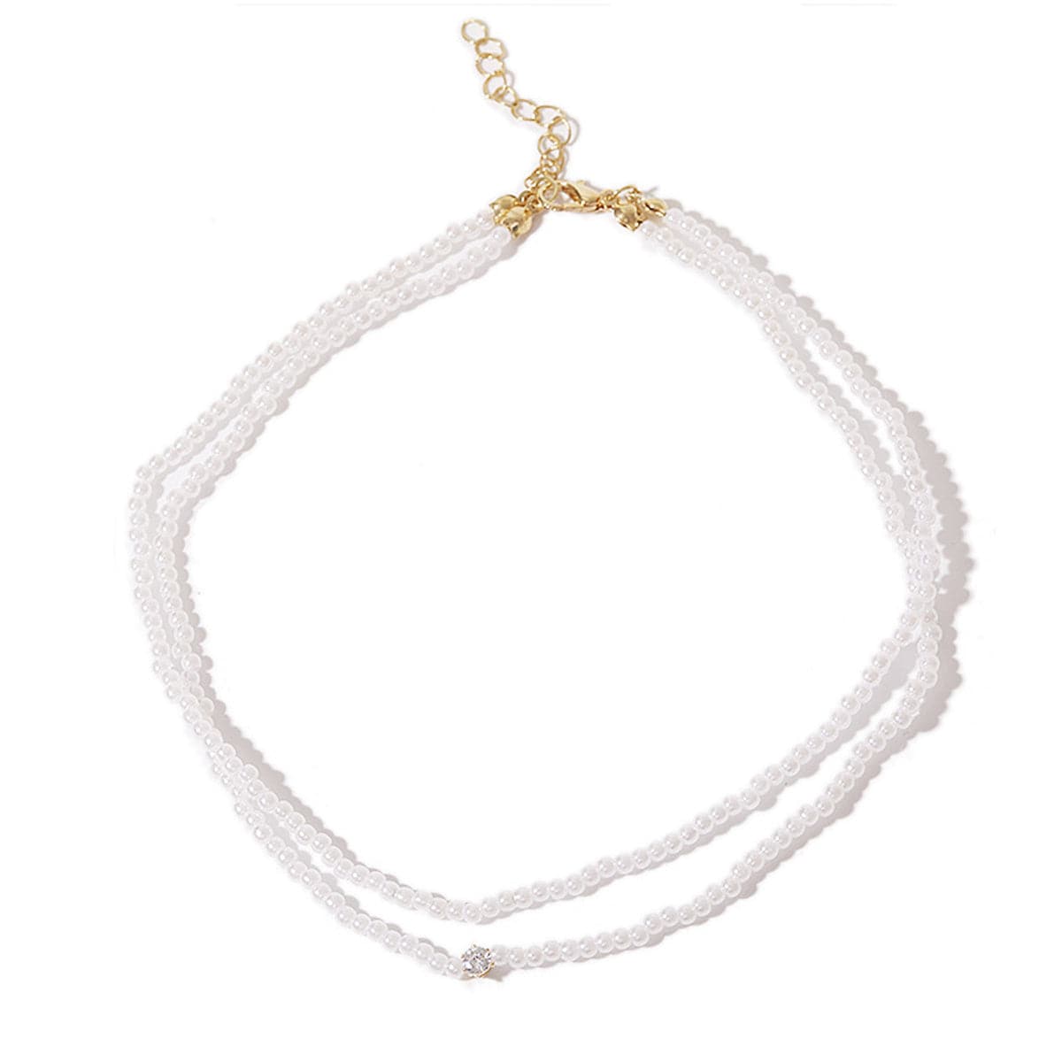 Pearl and Cubic Zirconia 18K Gold-Plated Layered Choker Necklace, chunky gold choker necklace, botanical inspired, side view