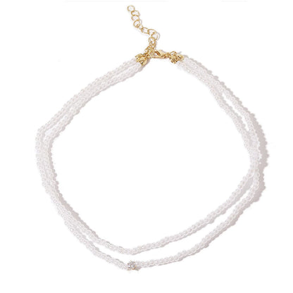 Pearl and Cubic Zirconia 18K Gold-Plated Layered Choker Necklace, chunky gold choker necklace, botanical inspired, side view