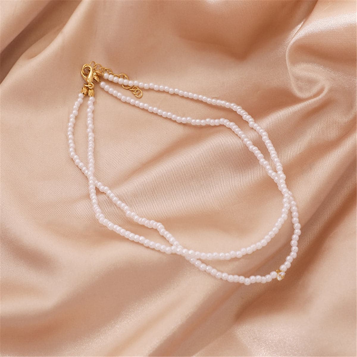 Pearl and Cubic Zirconia 18K Gold-Plated Layered Choker Necklace, chunky gold choker necklace, detail close-up