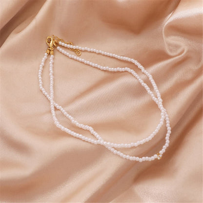Pearl and Cubic Zirconia 18K Gold-Plated Layered Choker Necklace, chunky gold choker necklace, detail close-up