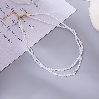 Pearl and Cubic Zirconia 18K Gold-Plated Layered Choker Necklace, chunky gold choker necklace, botanical inspired, front view