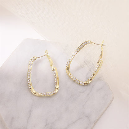 Cubic Zirconia and 18K Gold-Plated Twisted Oval Leverback Earrings, gold drop earrings for women, front view