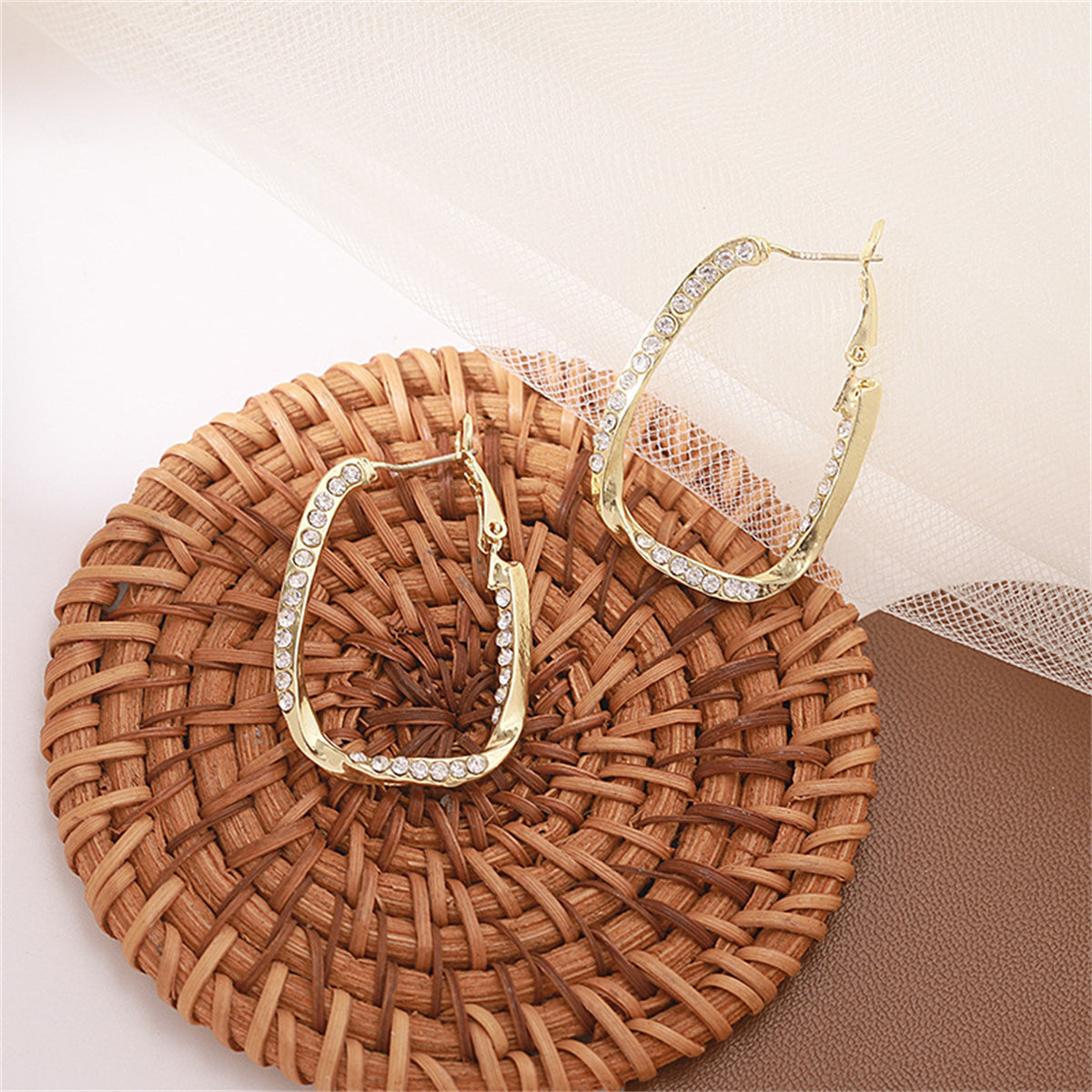 Cubic Zirconia and 18K Gold-Plated Twisted Oval Leverback Earrings, gold drop earrings for women, lifestyle look