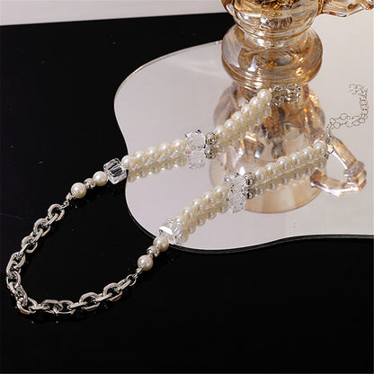 Pearl and Crystal Silver-Plated Cable Chain Beaded Necklace, silver pendant necklace for women, styled look