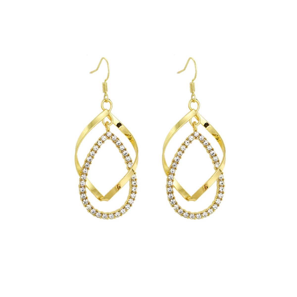 Cubic Zirconia and 18K Gold-Plated Twisted Teardrop Earrings, gold drop earrings for women, front view