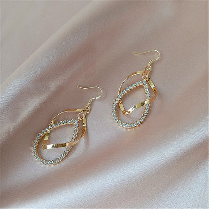 Cubic Zirconia and 18K Gold-Plated Twisted Teardrop Earrings, gold drop earrings for women, side view