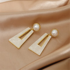 Shell & Pearl 18K Gold-Plated Trapezoid Drop Earrings