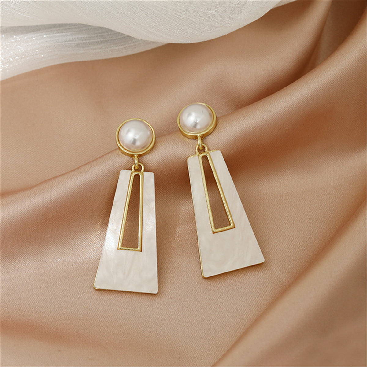 Shell & Pearl 18K Gold-Plated Trapezoid Drop Earrings