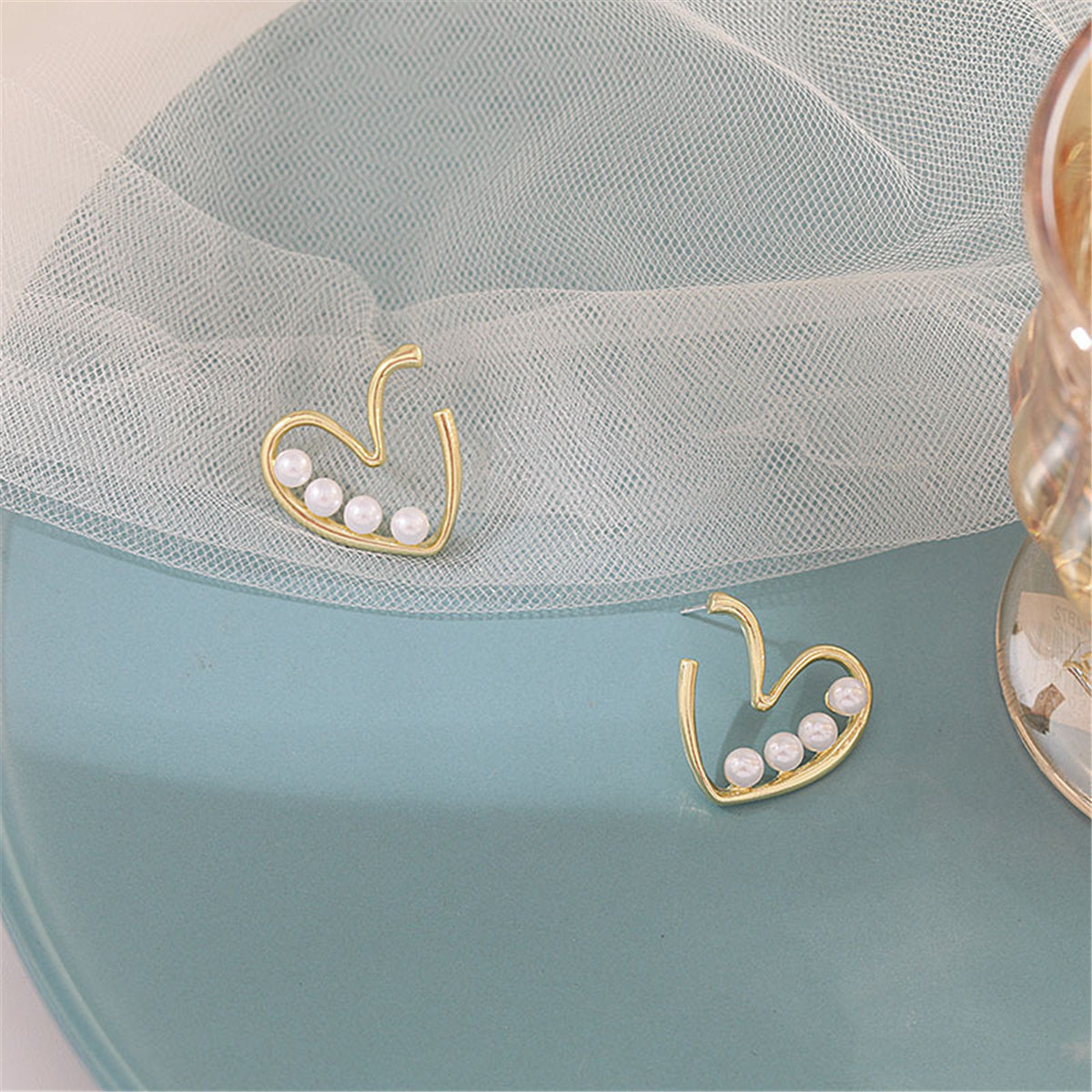 Pearl & 18K Gold-Plated Open Heart Beaded Huggie Earrings