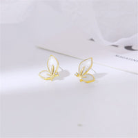 Cubic Zirconia & 18k Gold-Plated Butterfly Stud Earrings