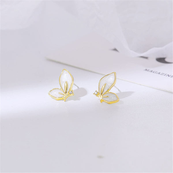 Cubic Zirconia & 18k Gold-Plated Butterfly Stud Earrings