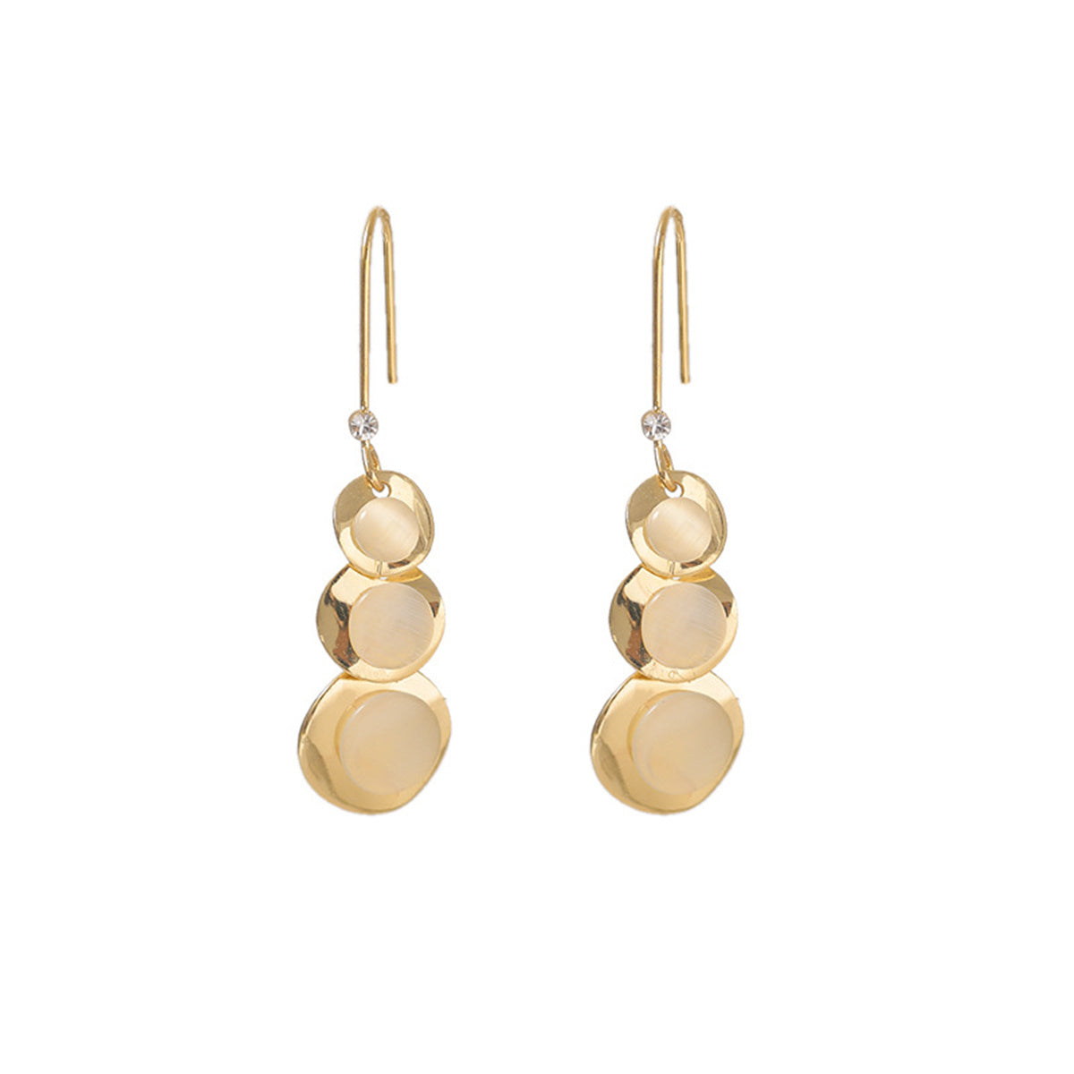 Quartz and Cubic Zirconia 18K Gold-Plated Linked Round Drop Earrings, gold drop earrings for women, front view