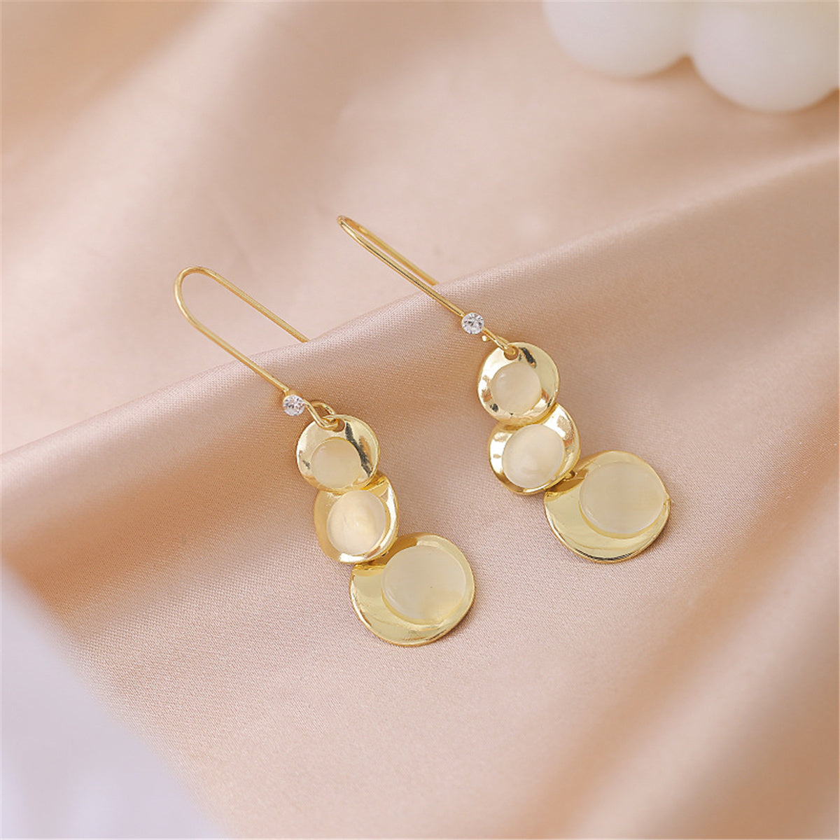 Quartz and Cubic Zirconia 18K Gold-Plated Linked Round Drop Earrings, gold drop earrings for women, styled look