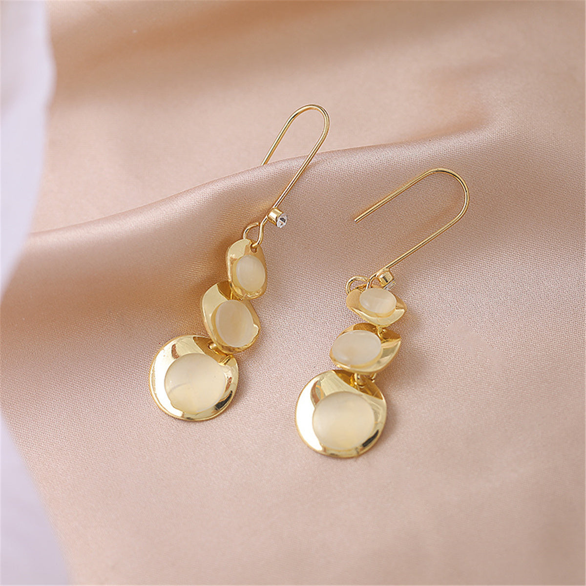 Quartz and Cubic Zirconia 18K Gold-Plated Linked Round Drop Earrings, gold drop earrings for women, side view