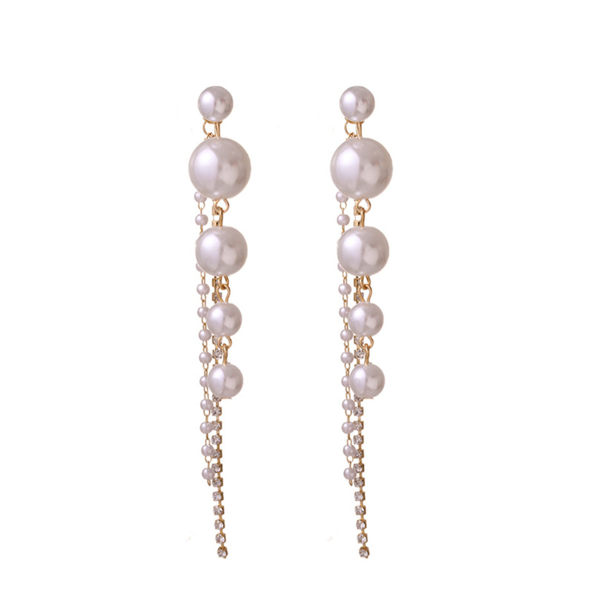 Pearl and Cubic Zirconia 18K Gold-Plated Tassel Drop Earrings, gold drop earrings for women, everyday style, front view
