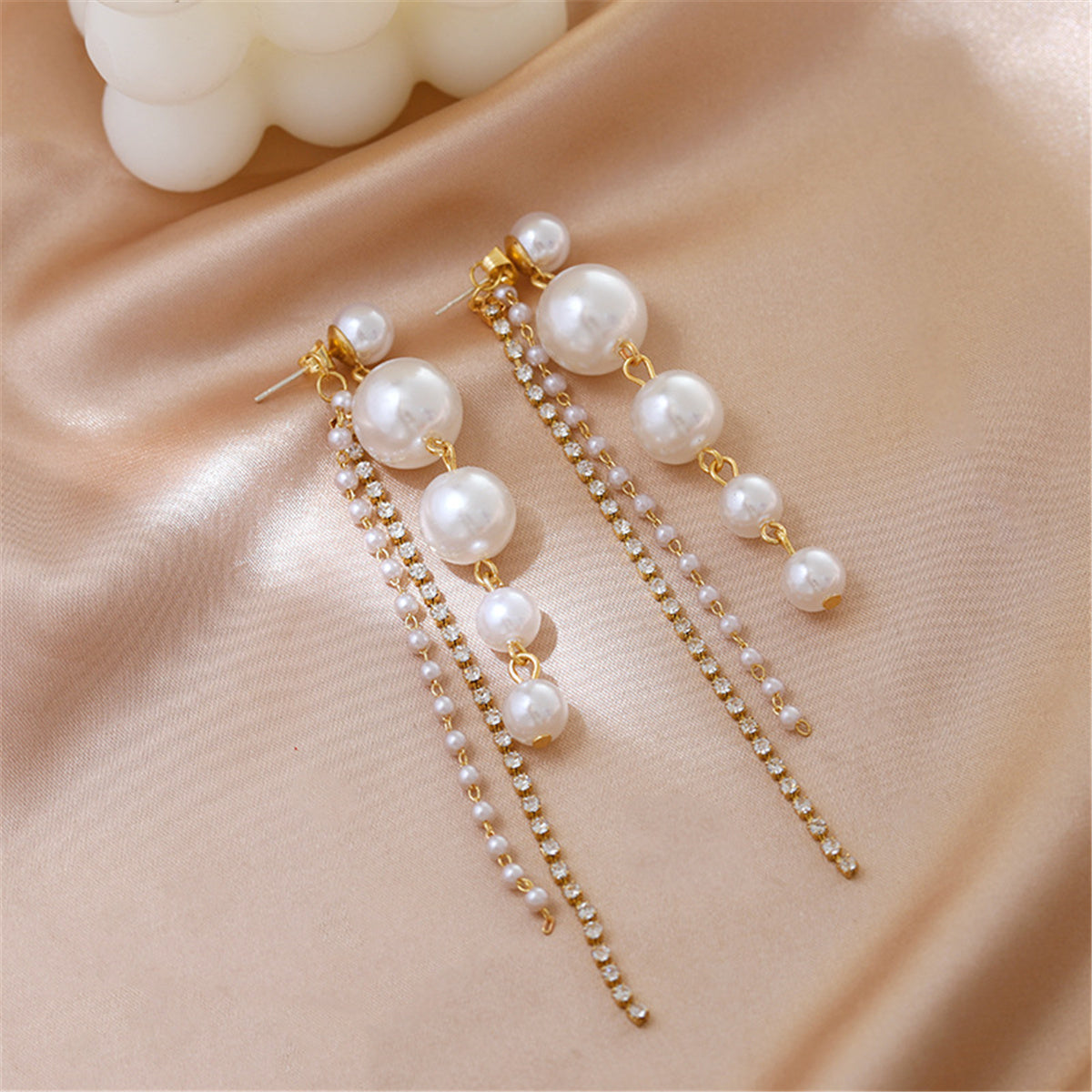 Pearl and Cubic Zirconia 18K Gold-Plated Tassel Drop Earrings, gold drop earrings for women, everyday style, lifestyle look