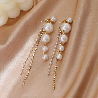 Pearl and Cubic Zirconia 18K Gold-Plated Tassel Drop Earrings, gold drop earrings for women, everyday style, styled look