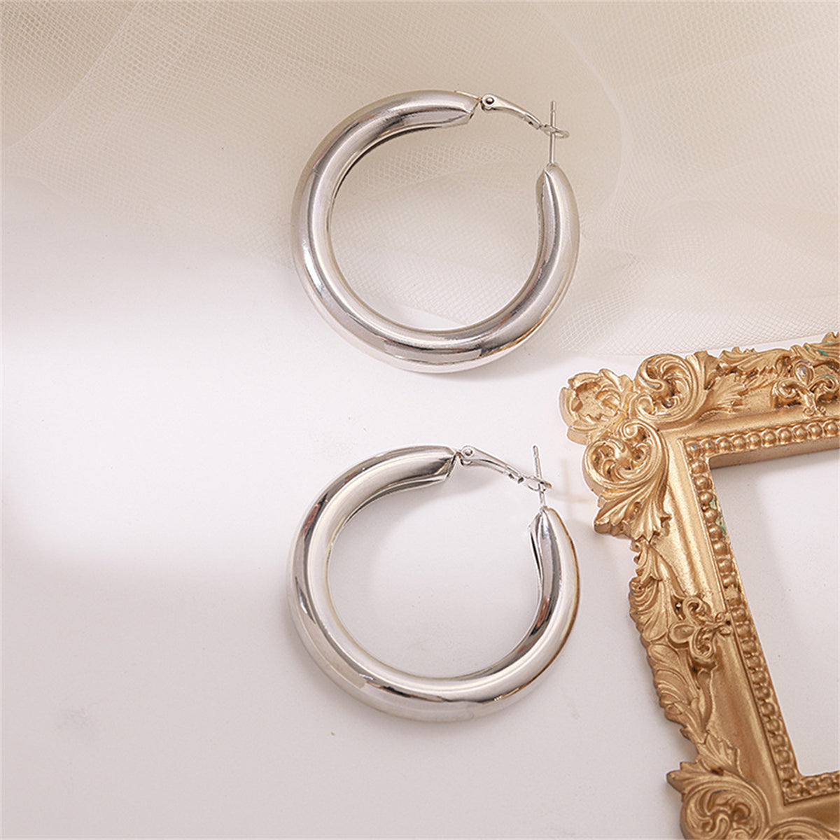 Silver-Plated Tube Hoop Earrings