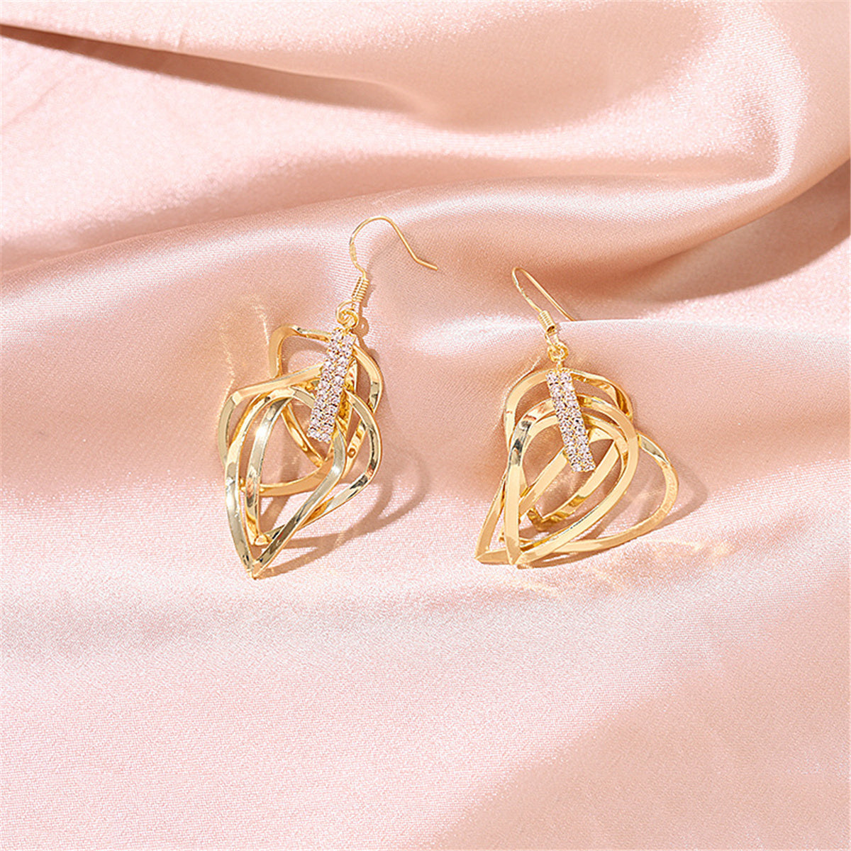 Cubic Zirconia & 18K Gold-Plated Stacked Open Teardrop Earrings