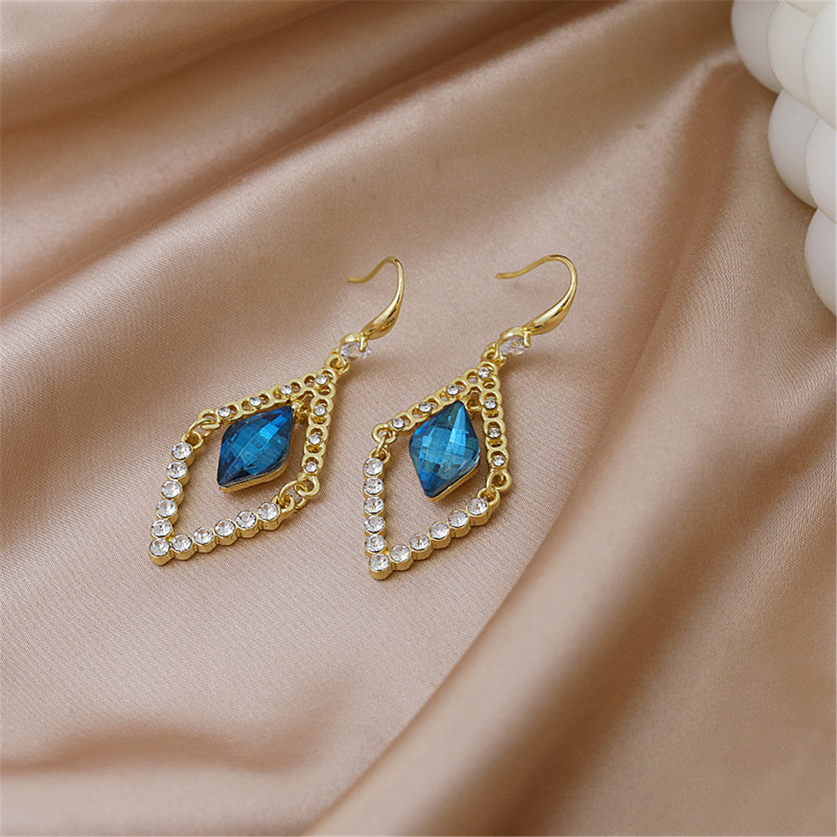 Blue Crystal & Cubic Zirconia Diamond Drop Earrings