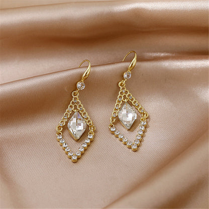 White Crystal and Cubic Zirconia Diamond Drop Earrings, drop earrings for women, botanical inspired, front view
