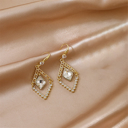 White Crystal and Cubic Zirconia Diamond Drop Earrings, drop earrings for women, botanical inspired, side view