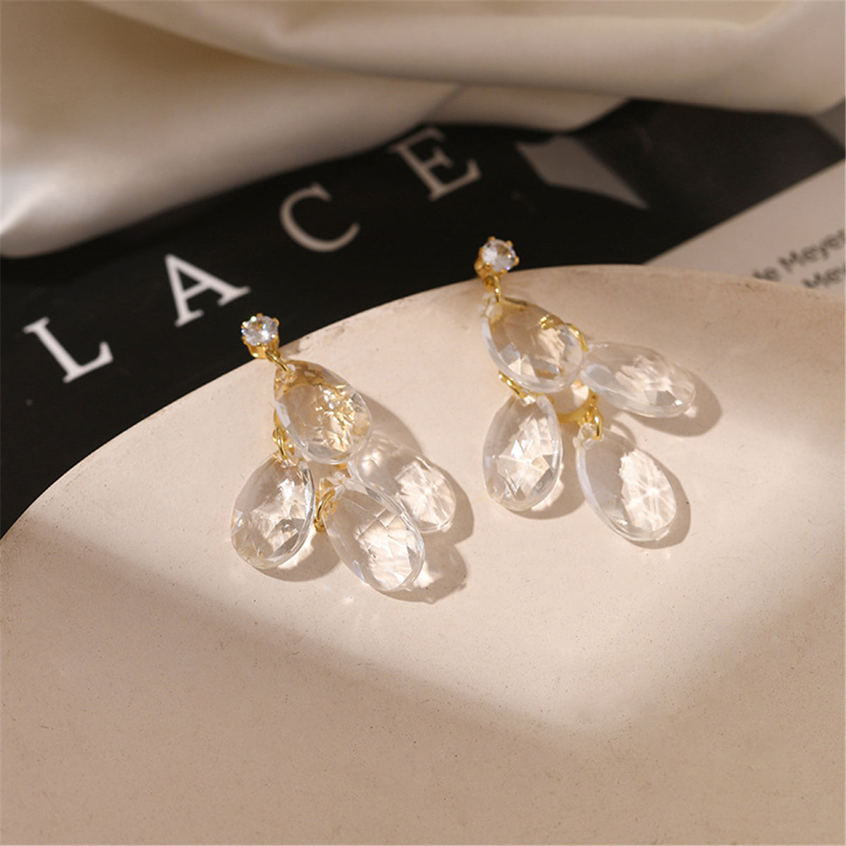 Crystal and Cubic Zirconia Drop Cluster Drop Earrings, drop earrings for women, elegant gift for her, lifestyle look