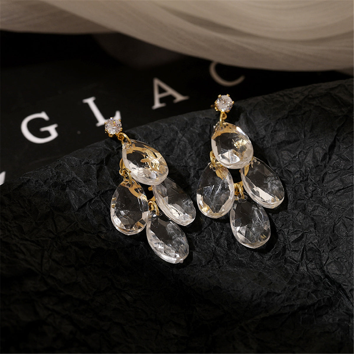 Crystal and Cubic Zirconia Drop Cluster Drop Earrings, drop earrings for women, elegant gift for her, side view