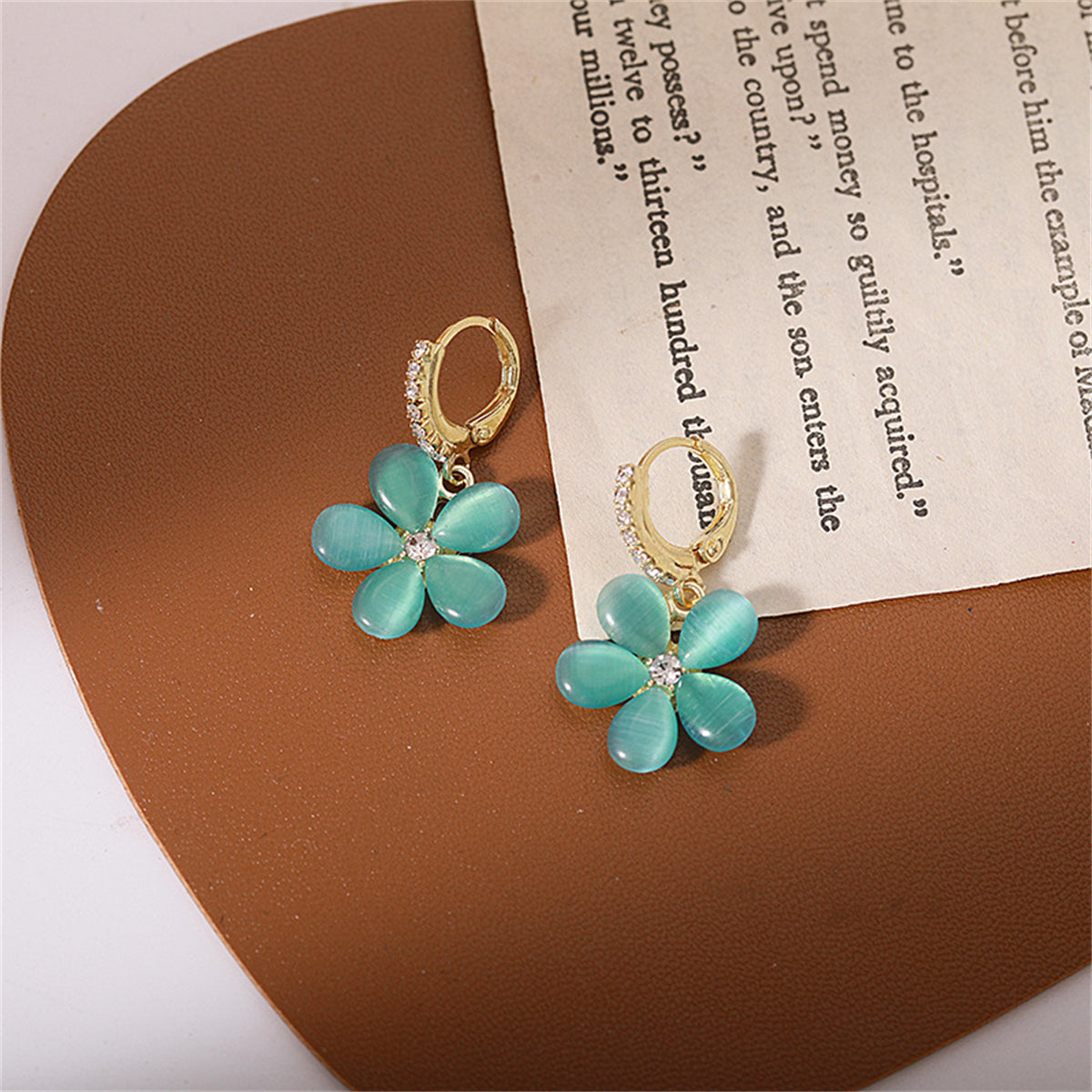 Blue Quartz and Cubic Zirconia Flower Huggie Earrings, huggie earrings, elegant gift for her, detail close-up