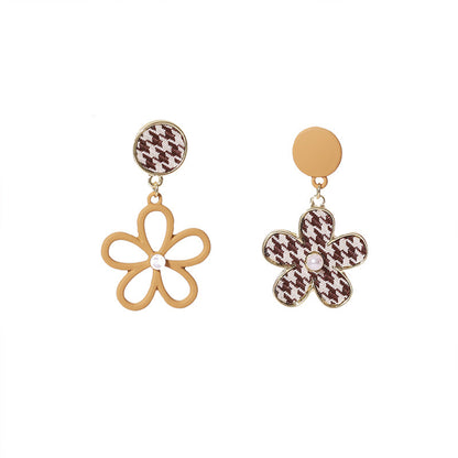 Pearl and Enamel Polyster 18K Gold-Plated Houndstooth Flower Drop Earrings, gold drop earrings for women, styled look