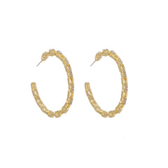 Cubic Zirconia & 18K Gold-Plated Chain Hoop Earrings