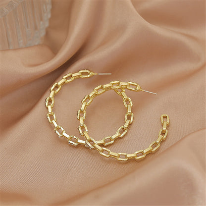 Cubic Zirconia and 18K Gold-Plated Chain Hoop Earrings, botanical inspired, side view