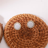 Cubic Zirconia & White Rose Round Stud Earrings
