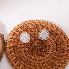 Cubic Zirconia & White Rose Round Stud Earrings