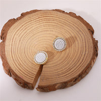 Cubic Zirconia & White Rose Round Stud Earrings