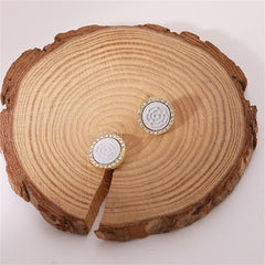 Cubic Zirconia & White Rose Round Stud Earrings