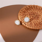 Cubic Zirconia & White Rose Round Stud Earrings