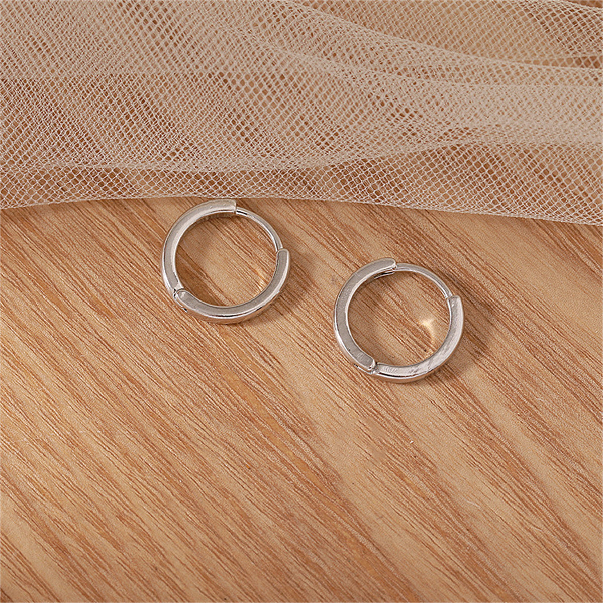 Silver-Plated Ring Huggie Earrings, silver huggie earrings, elegant gift for her, side view