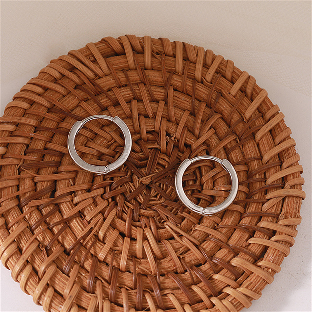 Silver-Plated Ring Huggie Earrings, silver huggie earrings, elegant gift for her, detail close-up