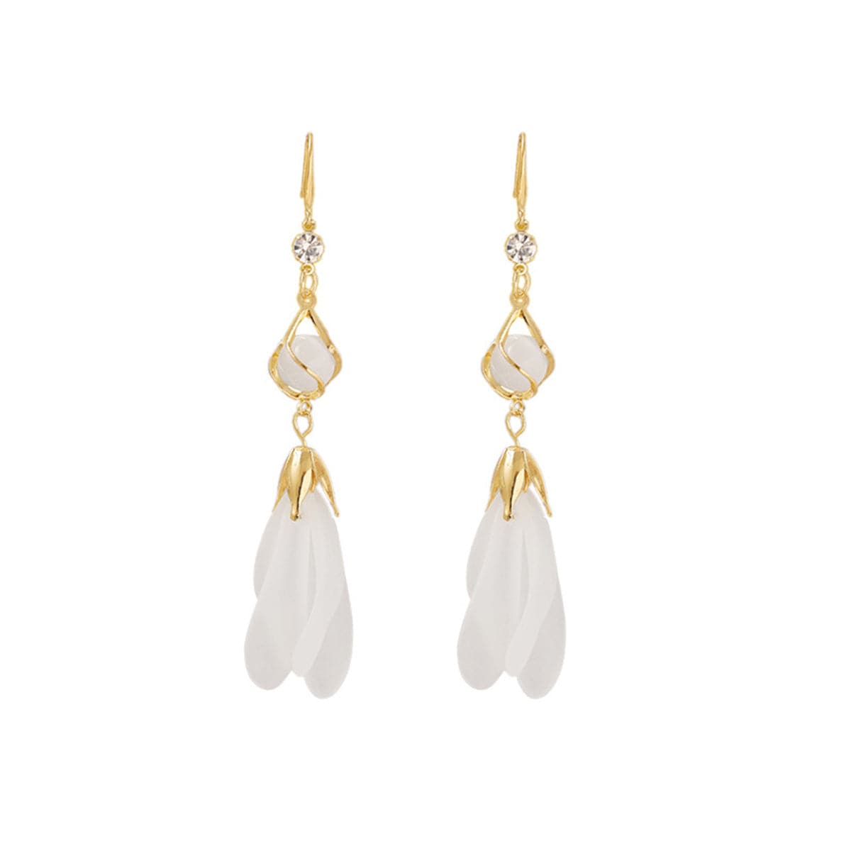 Quartz and Cubic Zirconia 18K Gold-Plated Magnolia Bead Drop Earrings, gold drop earrings for women, front view