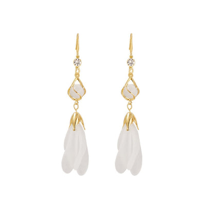 Quartz and Cubic Zirconia 18K Gold-Plated Magnolia Bead Drop Earrings, gold drop earrings for women, front view