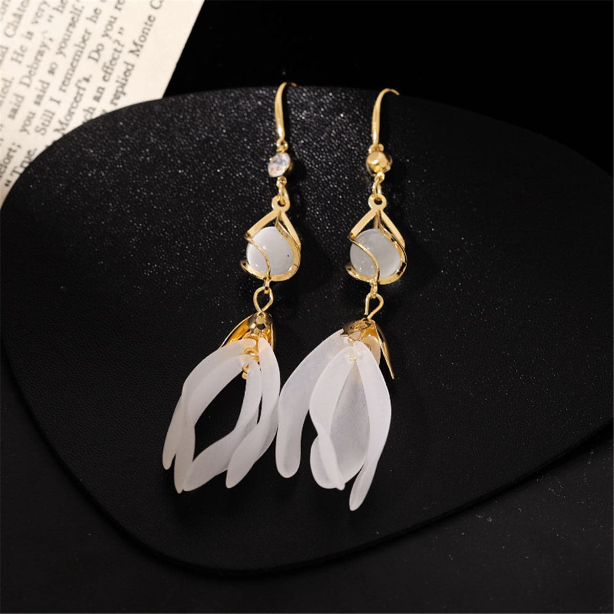 Quartz and Cubic Zirconia 18K Gold-Plated Magnolia Bead Drop Earrings, gold drop earrings for women, side view
