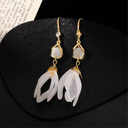 Quartz and Cubic Zirconia 18K Gold-Plated Magnolia Bead Drop Earrings, gold drop earrings for women, side view